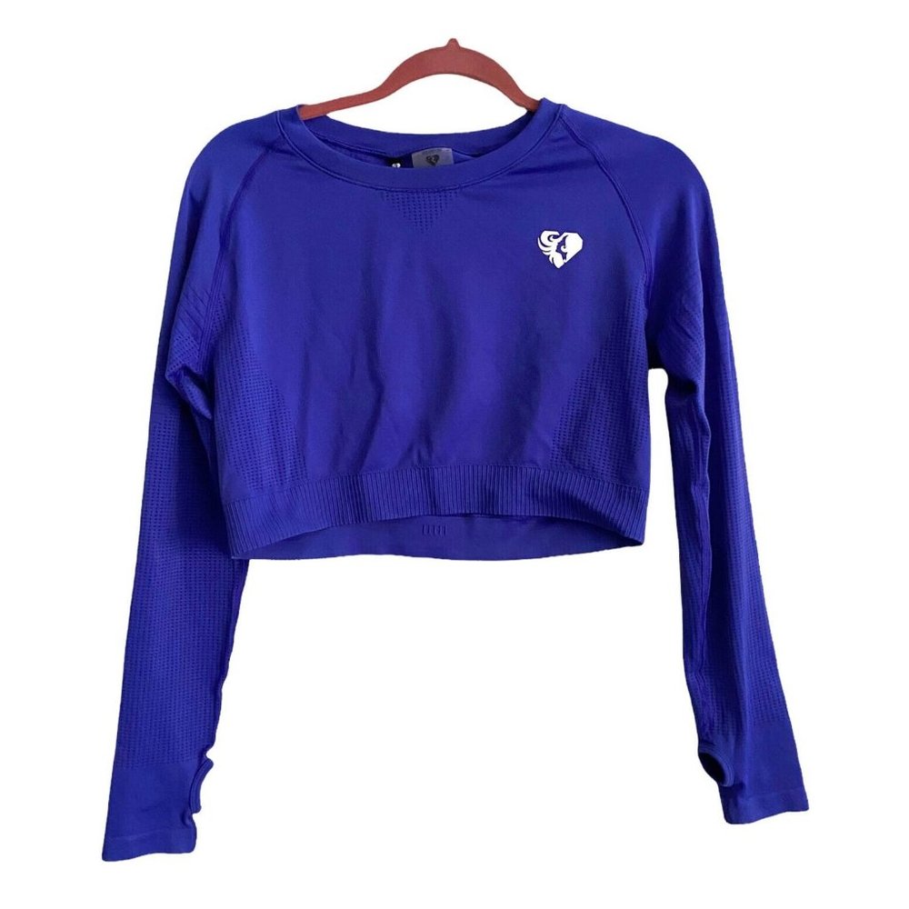 Womens Best Power Seamless Long Sleeve Gym Crop Top Royal Blue